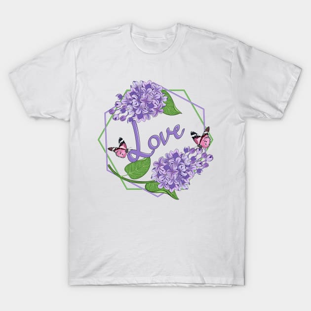 Love - Lilacs And Butterflies T-Shirt by Designoholic